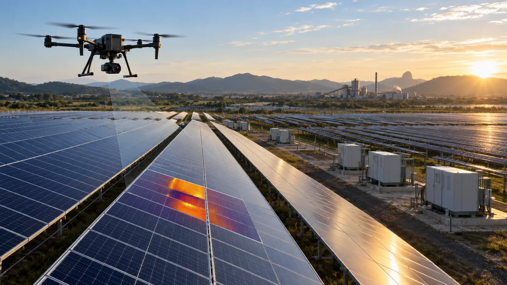 Inspeção termográfica aérea em usina solar